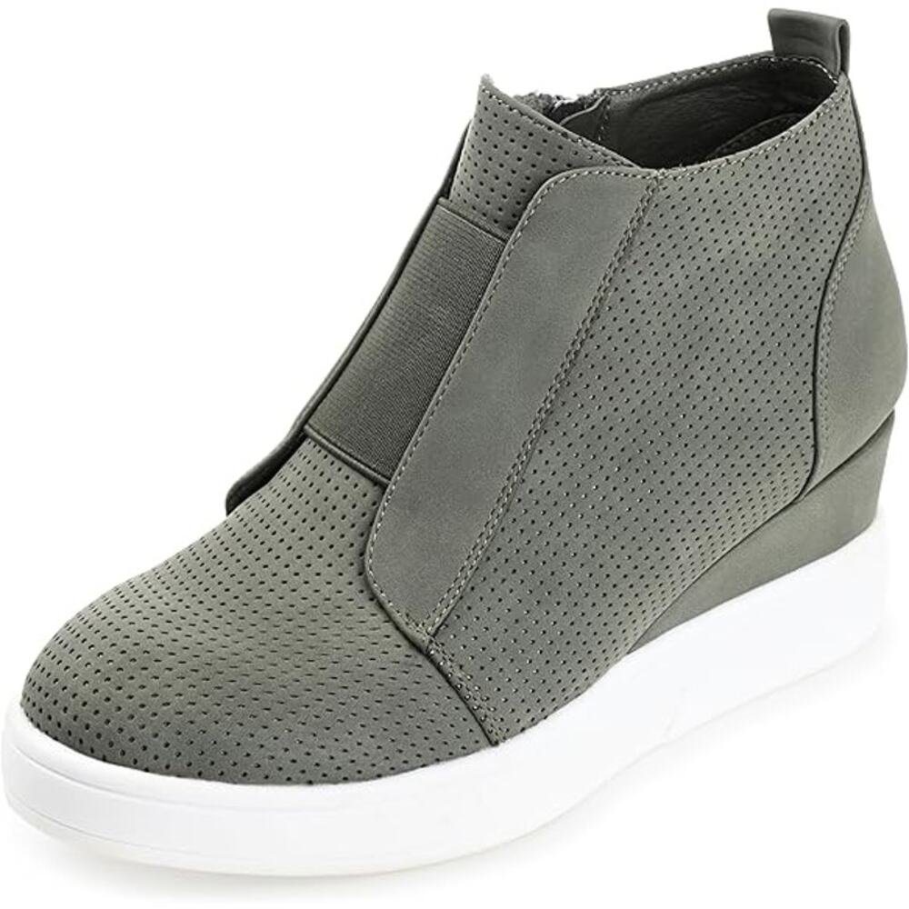 NWT Journee Collection Women's Clara Zippered Wedge Sneakers, Olive, 10